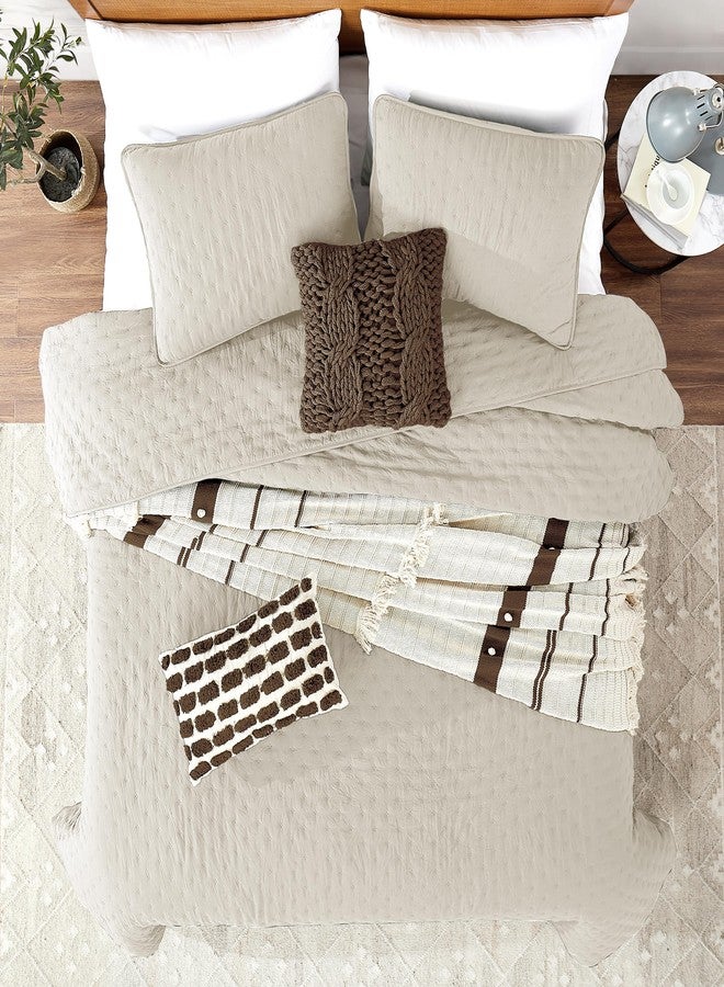 ROARINGWILD Beige Queen Size Quilt Bedding Set with 2 Pillow Shams, Full Lightweight Soft Microfiber Bedspread Coverlet, Thin Comforter Bed Cover for All Season, 3 Pieces, 90x90 inches - Image 2